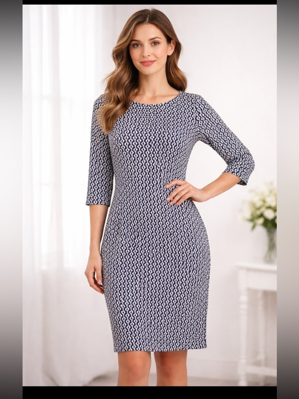 Saint James Mid Length Dress in Blue and White